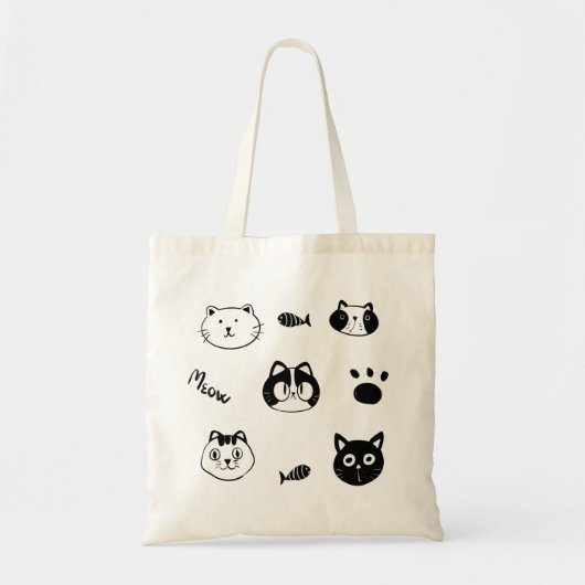 Cute Hand-drawn Cat Faces Doodle Tote Bag (Voorkant)