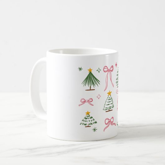 Cute Hand Drawn Christmas Trees and Bows Pattern Koffiemok (Voorkant links)