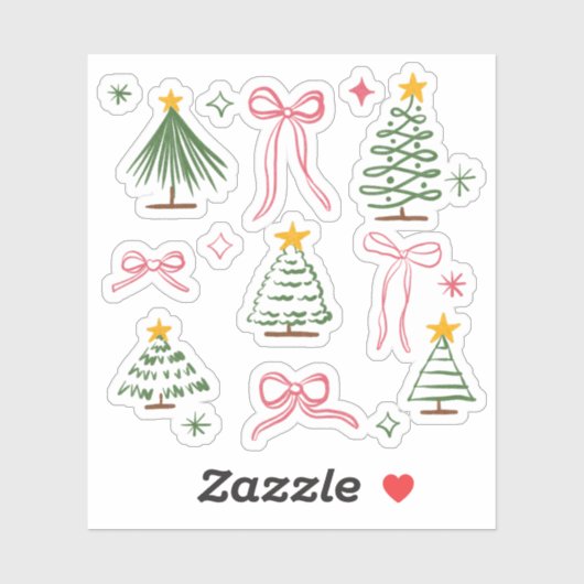 Cute Hand Drawn Christmas Trees and Bows Pattern Sticker (Vel)