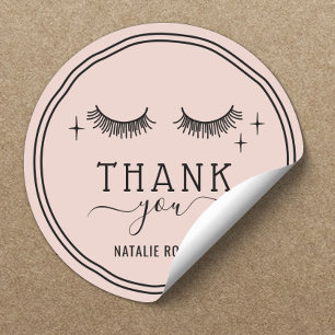 Cute Hand Drawn Girl Lashes Blush Pink Thank You Ronde Sticker