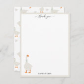 Cute Hand Drawn Goose & Daisies Custom Name Bedankkaart (Voorkant / Achterkant)