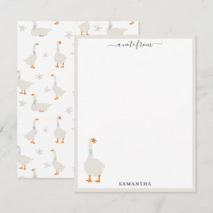 Cute Hand Drawn Goose & Daisies Custom Name Notitiekaartje