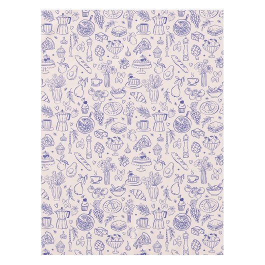 Cute Hand Drawn Italian Food and Flowers Tafelkleed (Voorkant)