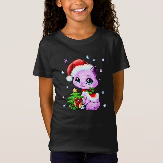 Cute Hand Drawn kerstkat Girl's Football T-shirt (Voorkant)