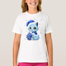 Cute Hand Drawn kerstkat Girl's T-shirt