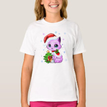 Cute Hand Drawn kerstkat Girl's T-shirt
