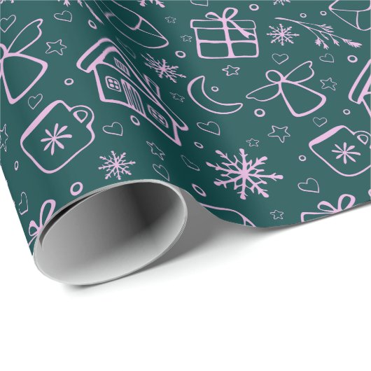 Cute Hand Drawn Kerstmis Pattern Cadeaupapier (Rol Hoek)
