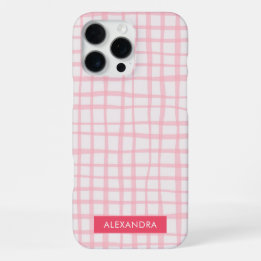 Cute Hand-Drawn Modern Pink Grid iPhone 16 Pro Max Hoesje