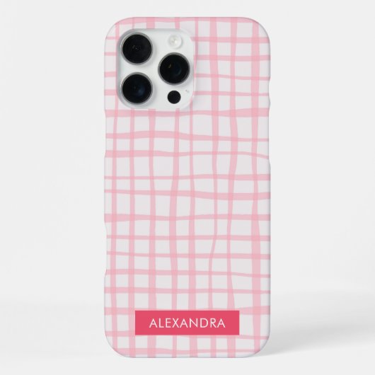 Cute Hand-Drawn Modern Pink Grid iPhone Hoesje (Achterkant)