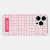 Cute Hand-Drawn Modern Pink Grid iPhone Hoesje (Achterkant horizontaal)