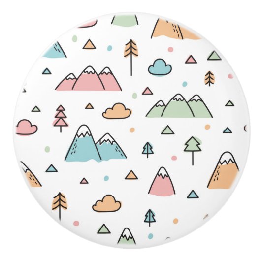 Cute Hand Drawn Mountain Scene Pattern Keramische Knop (Voorkant)