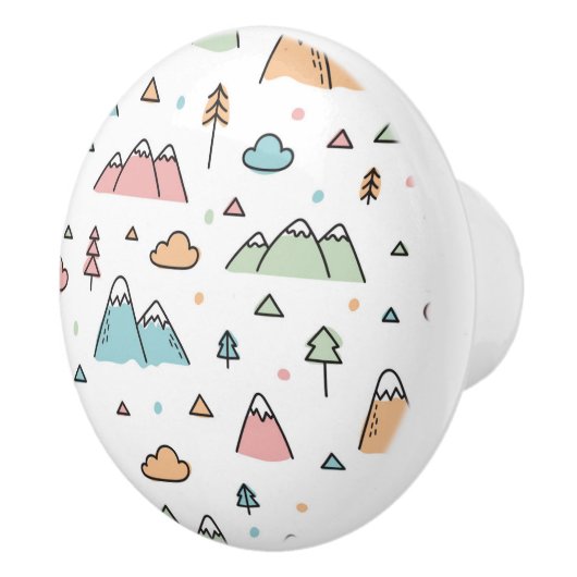 Cute Hand Drawn Mountain Scene Pattern Keramische Knop (Rechts)