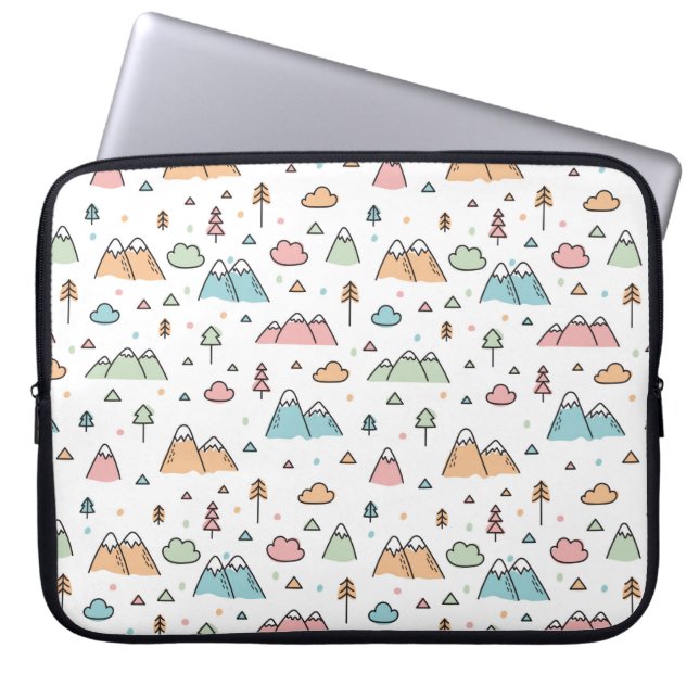Cute Hand Drawn Mountain Scene Pattern Laptop Sleeve (Voorkant)