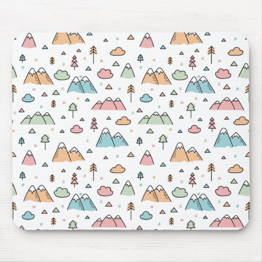 Cute Hand Drawn Mountain Scene Pattern Muismat (Voorkant)