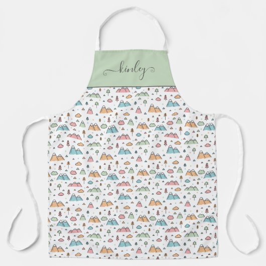 Cute Hand Drawn Mountain Scene Pattern Schort (Voorkant)