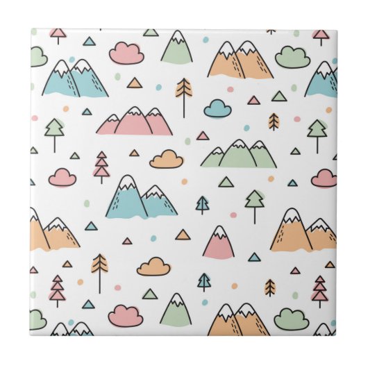 Cute Hand Drawn Mountain Scene Pattern Tegeltje (Voorkant)