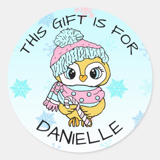 Cute Hand Drawn Penguin met kerstcadeaus Label (Voorkant)