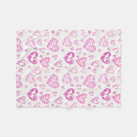 Cute Hand Drawn Pink Heart Valentijnsdag Pattern Fleece Deken (Voorkant (Horizontaal))