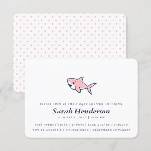 Cute Hand-Drawn Pink Shark Baby shower Girl Kaart