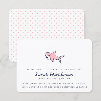 Cute Hand-Drawn Pink Shark Baby shower Girl Kaart