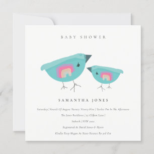 Cute Hand Drawn Rainbow Blue Birdy Baby shower Kaart