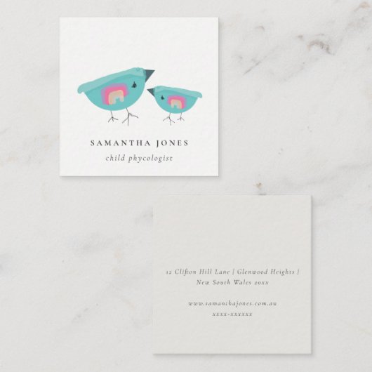 Cute Hand Drawn Rainbow Blue Birdy Moeder Baby Vierkante Visitekaartje (Voorkant / Achterkant)