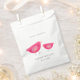 Cute Hand Drawn Rainbow Pink Birdy Baby shower Bedankzakje