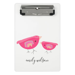 Cute Hand Drawn Rainbow Pink Birdy Moeder Baby Mini Klembord