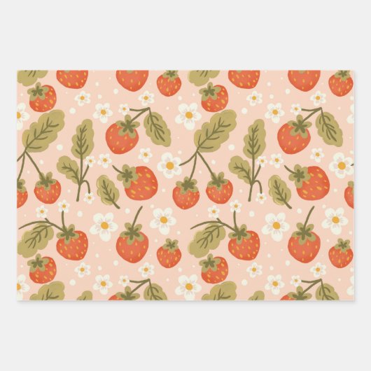 Cute Hand-drawn Red Strawberry Seamless Pattern Inpakpapier Vel (Voorkant)
