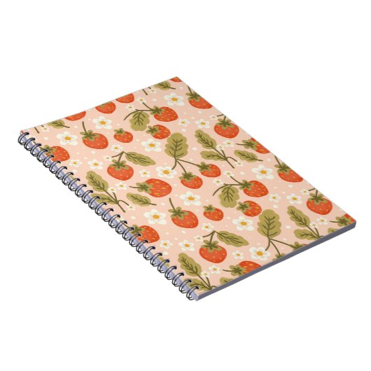 Cute Hand-drawn Red Strawberry Seamless Pattern Notitieboek (Rechterzijde)
