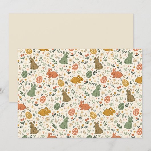 Cute Hand Drawn Spring Bunnies Invitation (Devant / Derrière)