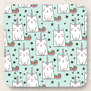 Cute Hand Drawn Unicorn Cat Pattern Bier Onderzetter