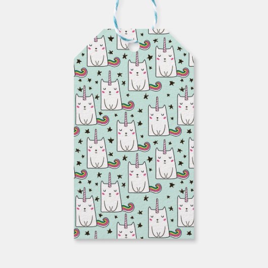 Cute Hand Drawn Unicorn Cat Pattern Cadeaulabel (Achterkant)