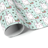 Cute Hand Drawn Unicorn Cat Pattern Cadeaupapier (Rol Hoek)
