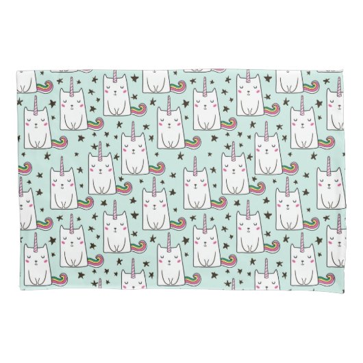 Cute Hand Drawn Unicorn Cat Pattern Kussensloop (Voorkant-Links)