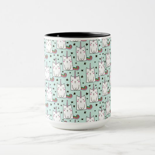 Cute Hand Drawn Unicorn Cat Pattern Mok (Midden)