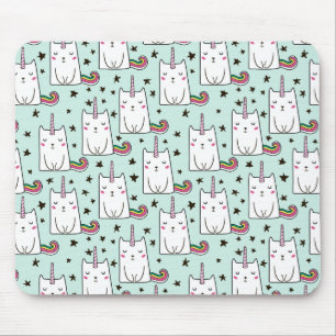Cute Hand Drawn Unicorn Cat Pattern Muismat