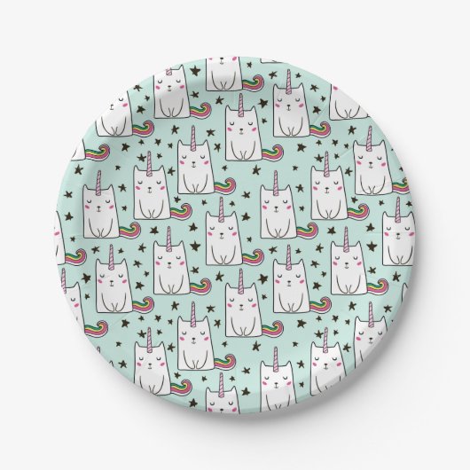 Cute Hand Drawn Unicorn Cat Pattern Papieren Bordje (Voorkant)