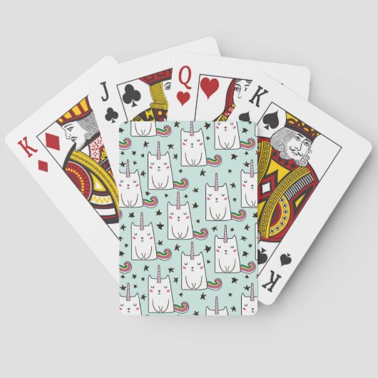 Cute Hand Drawn Unicorn Cat Pattern Pokerkaarten (Achterkant)