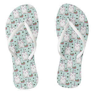 Cute Hand Drawn Unicorn Cat Pattern Teenslippers