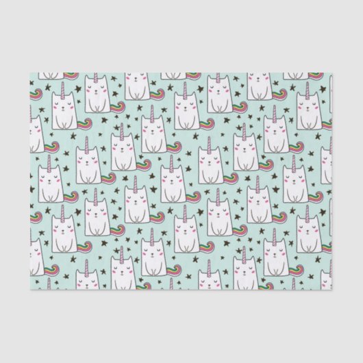 Cute Hand Drawn Unicorn Cat Pattern Tissuepapier (Voorkant)