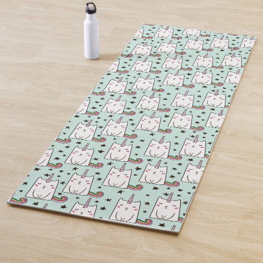 Cute Hand Drawn Unicorn Cat Pattern Yogamat (In situ)