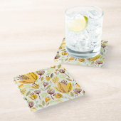 Cute Hand Drawn Yellow Floral Pattern Glazen Onderzetter (Schuin)