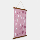 Cute Hand Getekende Harten Roze Wit Hangend Wandkleed (Gebogen)
