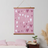 Cute Hand Getekende Harten Roze Wit Hangend Wandkleed (Slaapkamer)