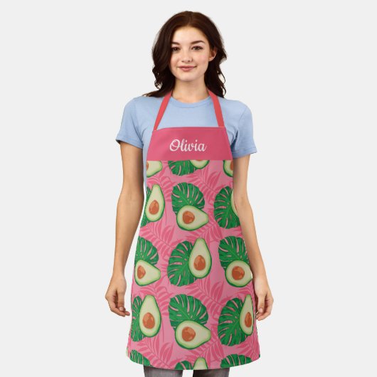 Cute Hand getrokken Avocado, Custom Text Schort (Gedragen)