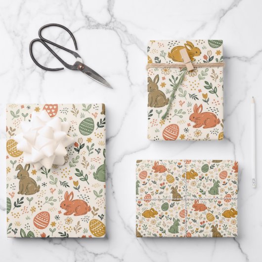 Cute Handgetekende Lente Konijnen VerpakkingsSet Inpakpapier Vel (Voorkant)