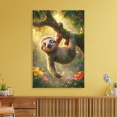 Cute Hanging Sloth 3D Cartoon Jungle Canvas Print (Insitu (Woonkamer))