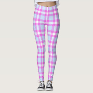 Cute Hannah Pink Frost Buffalo Check Pset Pattern Leggings