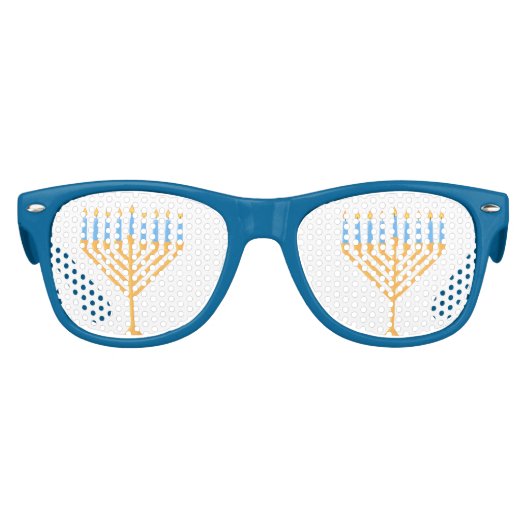 Cute Hanoukka Party Menorah Blue Retro Lunettes de (Devant)